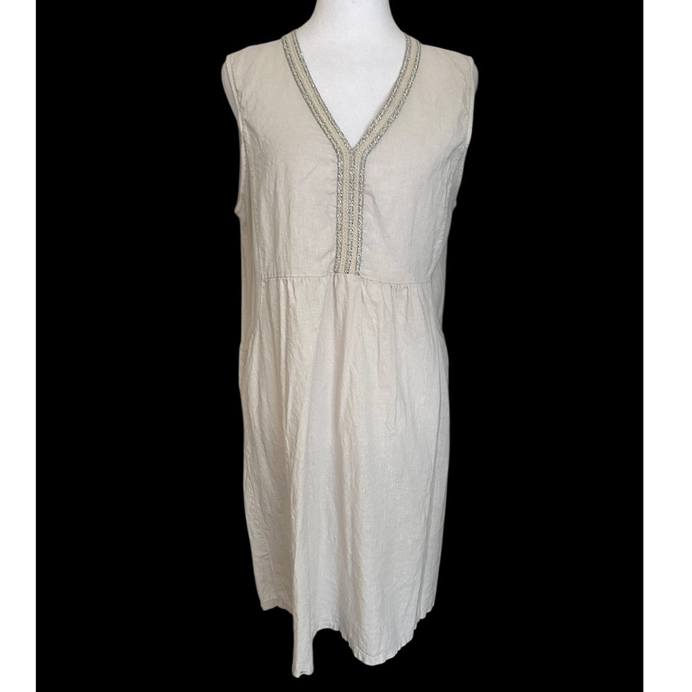Terzo Millennio Women’s Dress Linen Cotton Blend Ribbed Side Panel Size L Beige